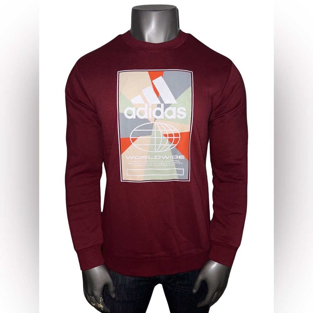 NWT! Adidas BOS Box Crewneck Sweatshirt Men’s Large Graphic Fleece Red HY3062